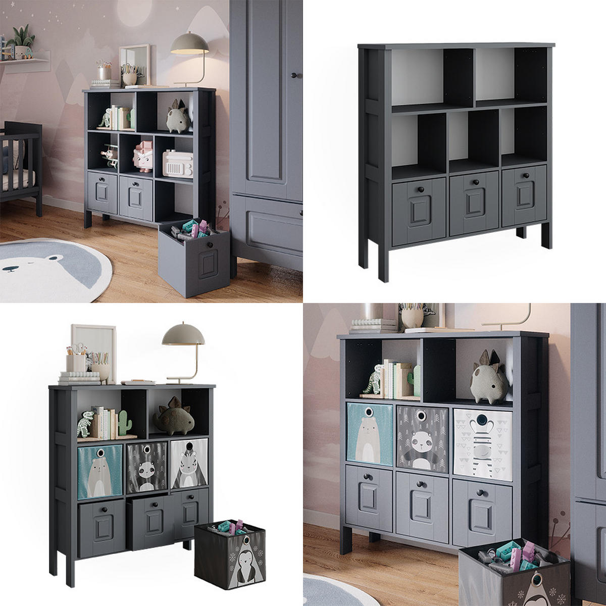 KINDERREGAL Ajaton Grau 103.6 x 113.4 cm - Grau, Holzwerkstoff (103.6/113.4/32.6cm) - VitaliSpa