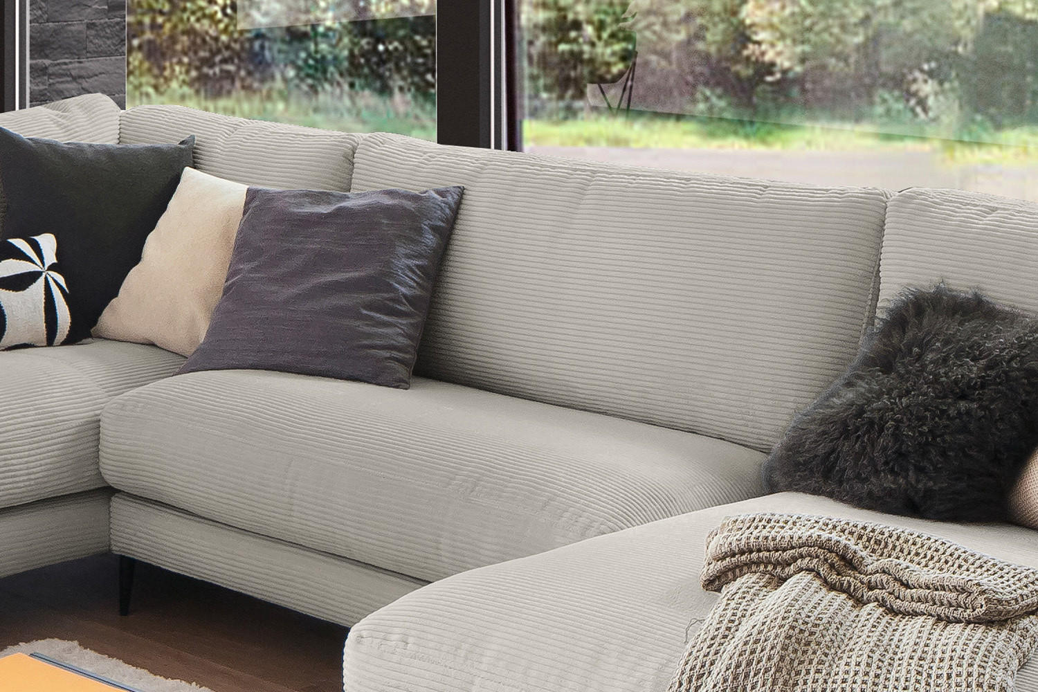 Thumbnail - Kawola Wohnlandschaft, Greige, Textil, Echtholz, 3-Sitzer, Füllung: Kaltschaum, U-Form, 341x84x223 cm, Wohnzimmer, Sofas...
