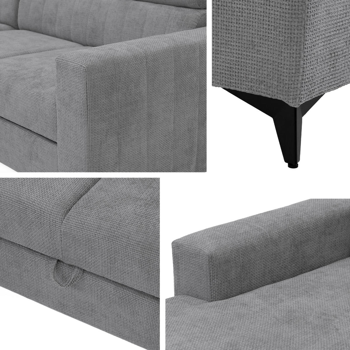 ECKSOFA Milano, Seite: Rechts 2R+LC - Dunkelgrau/Schwarz, Holz/Textil (236/172cm) - MIRJAN24