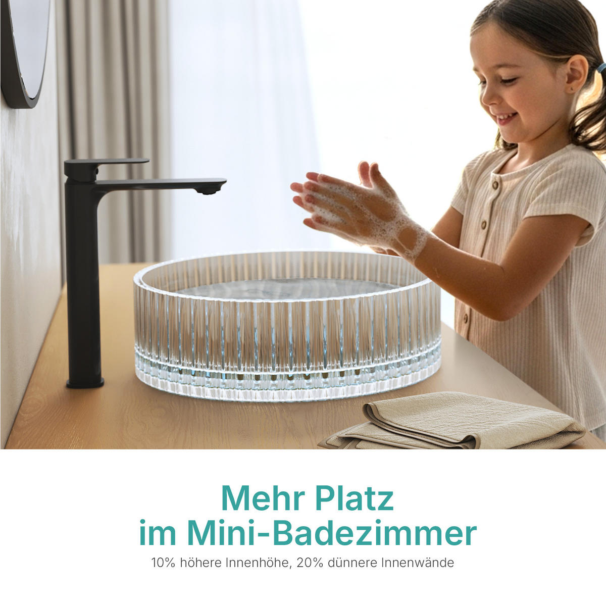 WASCHBECKEN Klarglasspüle Weiß Ø40 / 12 cm - Weiß, Glas (40/12/40cm) - EMKE