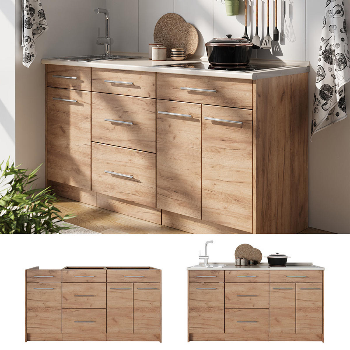 KUCHYNSKÝ BLOK Fame-Line, Dub Goldkraft, 150 cm, AP Marble - dub medový, kompozitné drevo (150/82/60cm) - Vicco