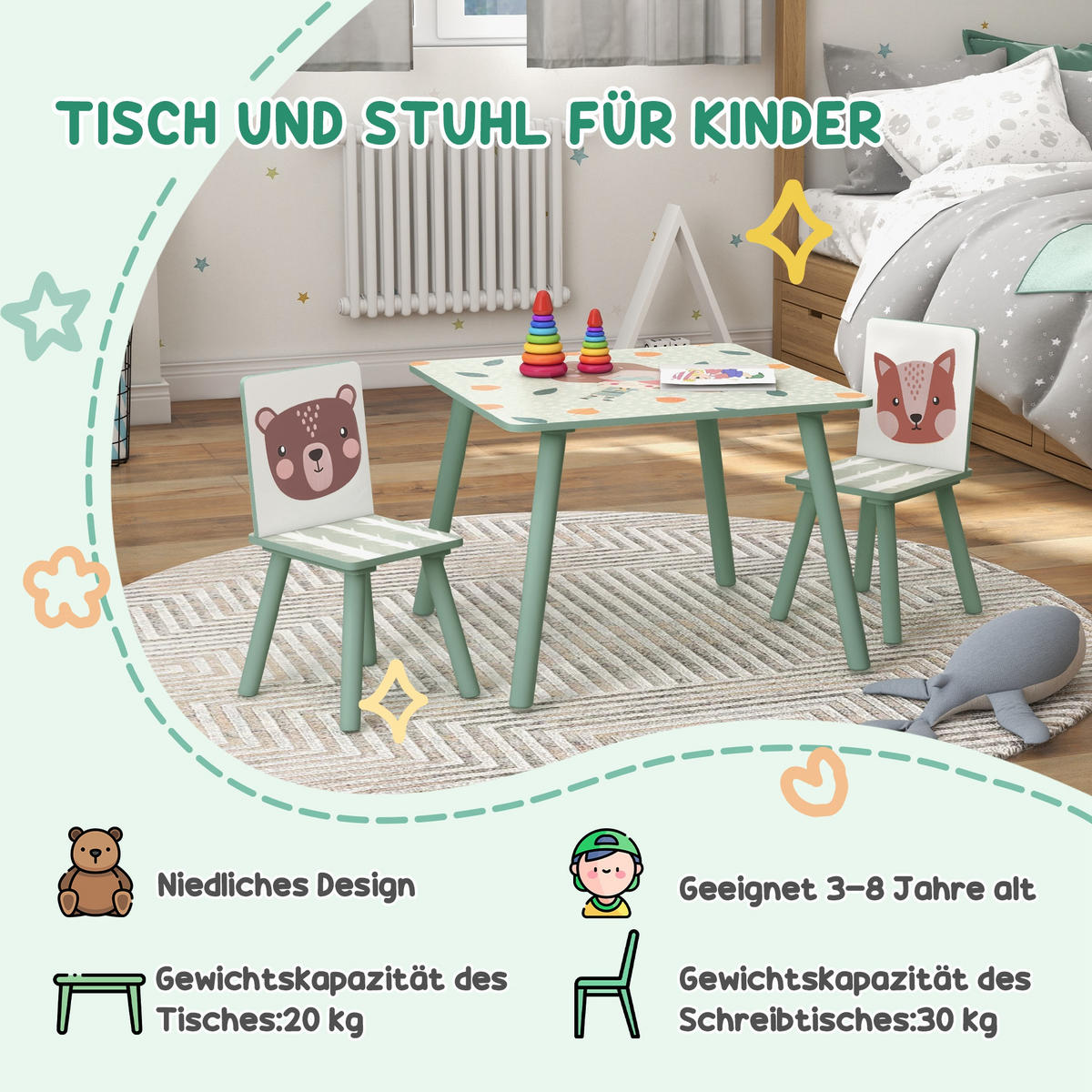 KINDERTISCHGRUPPE Grün 60.0/60.0/44.0cm - Grün, Holzwerkstoff (60/44/60cm)