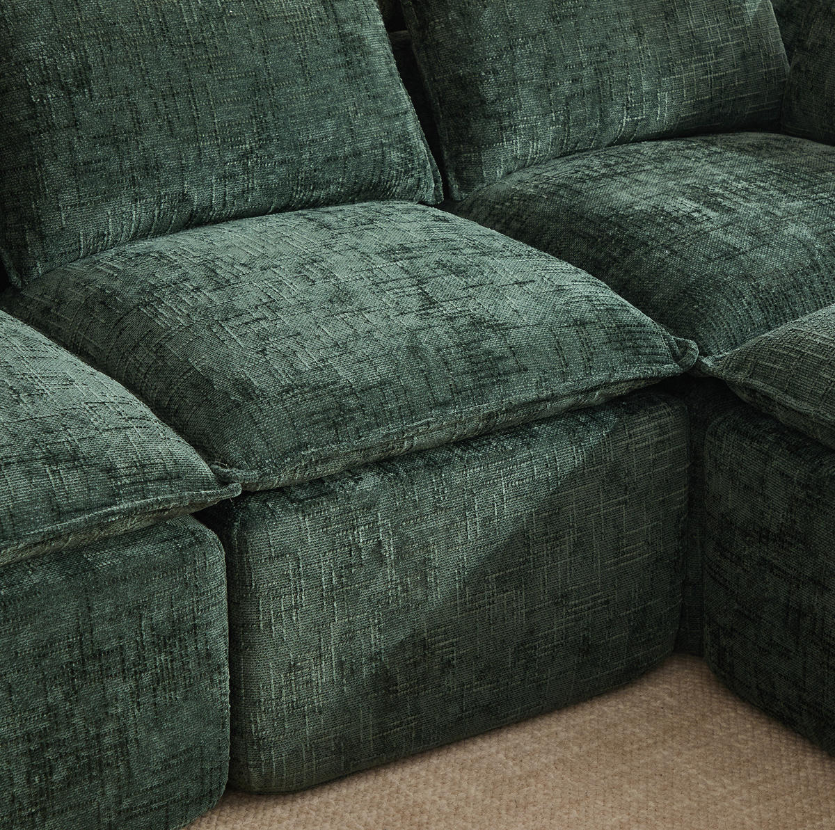 SOFA modular mit Fußhocker 256 x 161 cm Chenille Grün 3-tlg. - Grün, Holzwerkstoff (161/256cm) - Meubliv