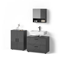 BADMÖBEL-SET Ronco Anthrazit Hochglanz 3 Teile, mit Unterschrank 80 cm - Schwarz Hochglanz/Anthrazit, Holzwerkstoff (80/58/41cm) - Livinity®