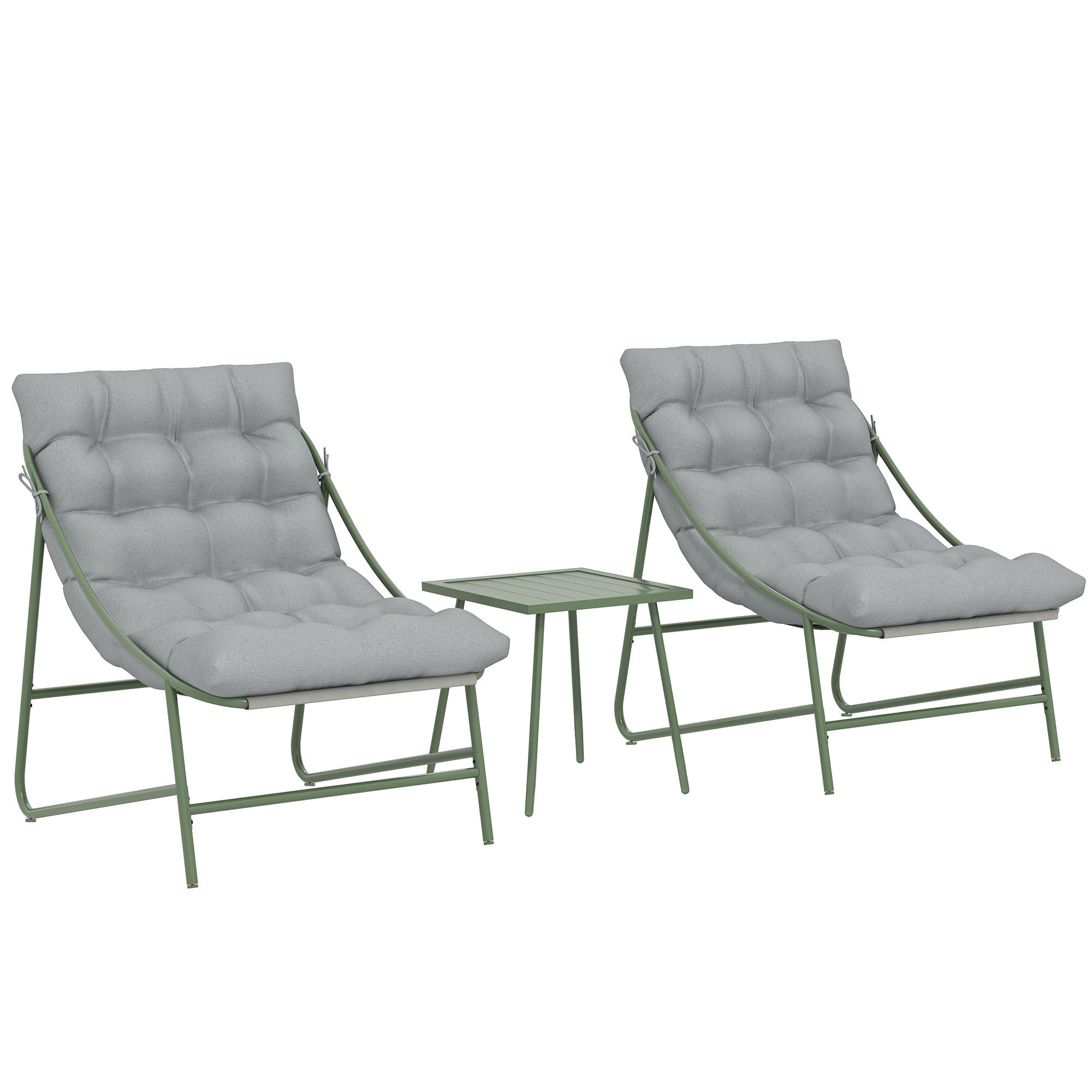 BALKONMÖBEL-SET 3er Set Stahl Netzstoff Hellgrau - Hellgrau/Grün, Textil/Metall - Outsunny
