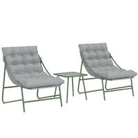 BALKONMÖBEL-SET 3er Set Stahl Netzstoff Hellgrau - Hellgrau/Grün, Textil/Metall - Outsunny
