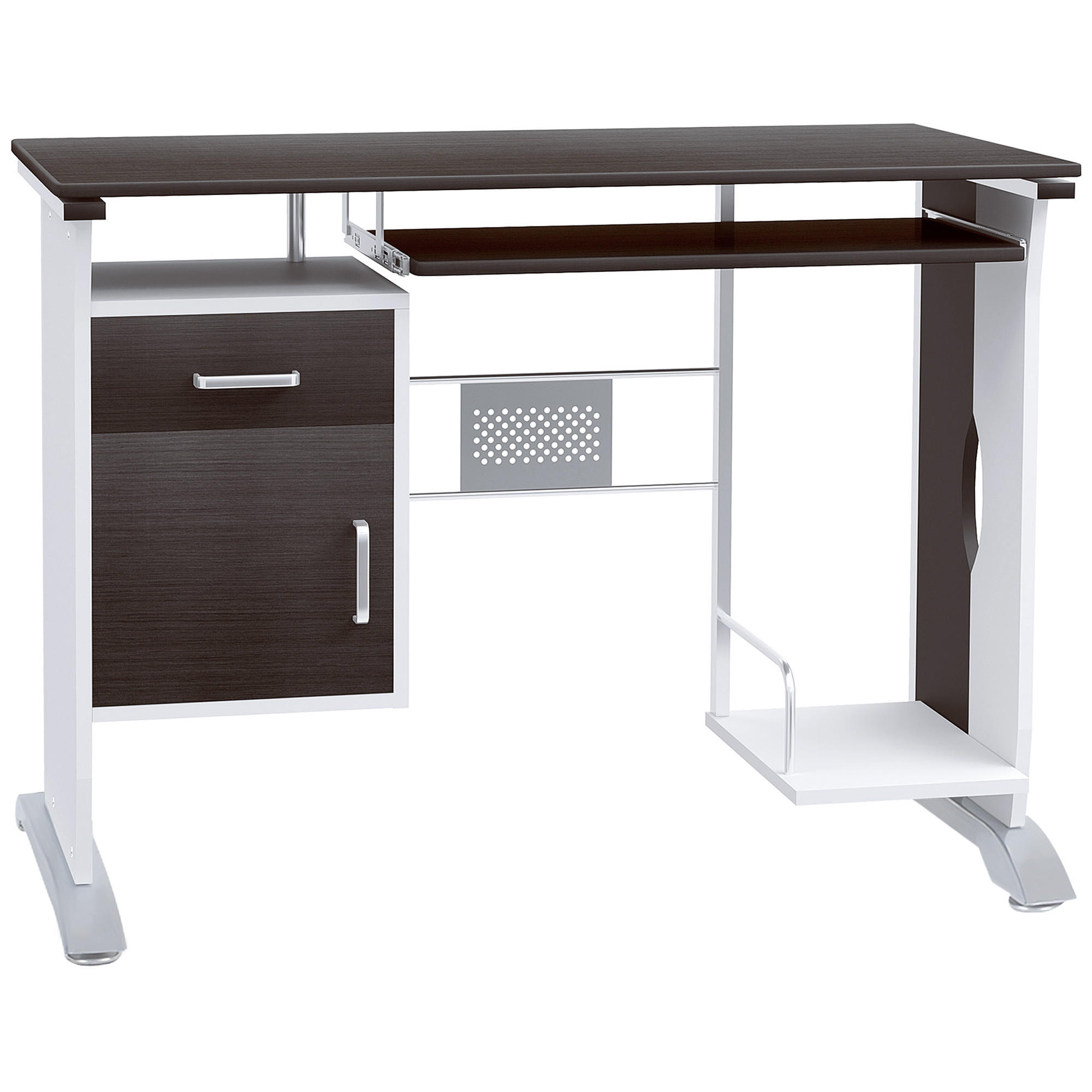 SCHREIBTISCH Schwarzbraun und Weiß mit Tastaturauszug, Schublade und Fach 100/52/75 cm - Walnussfarben, Holzwerkstoff (52/100/75cm) - PANGIVO