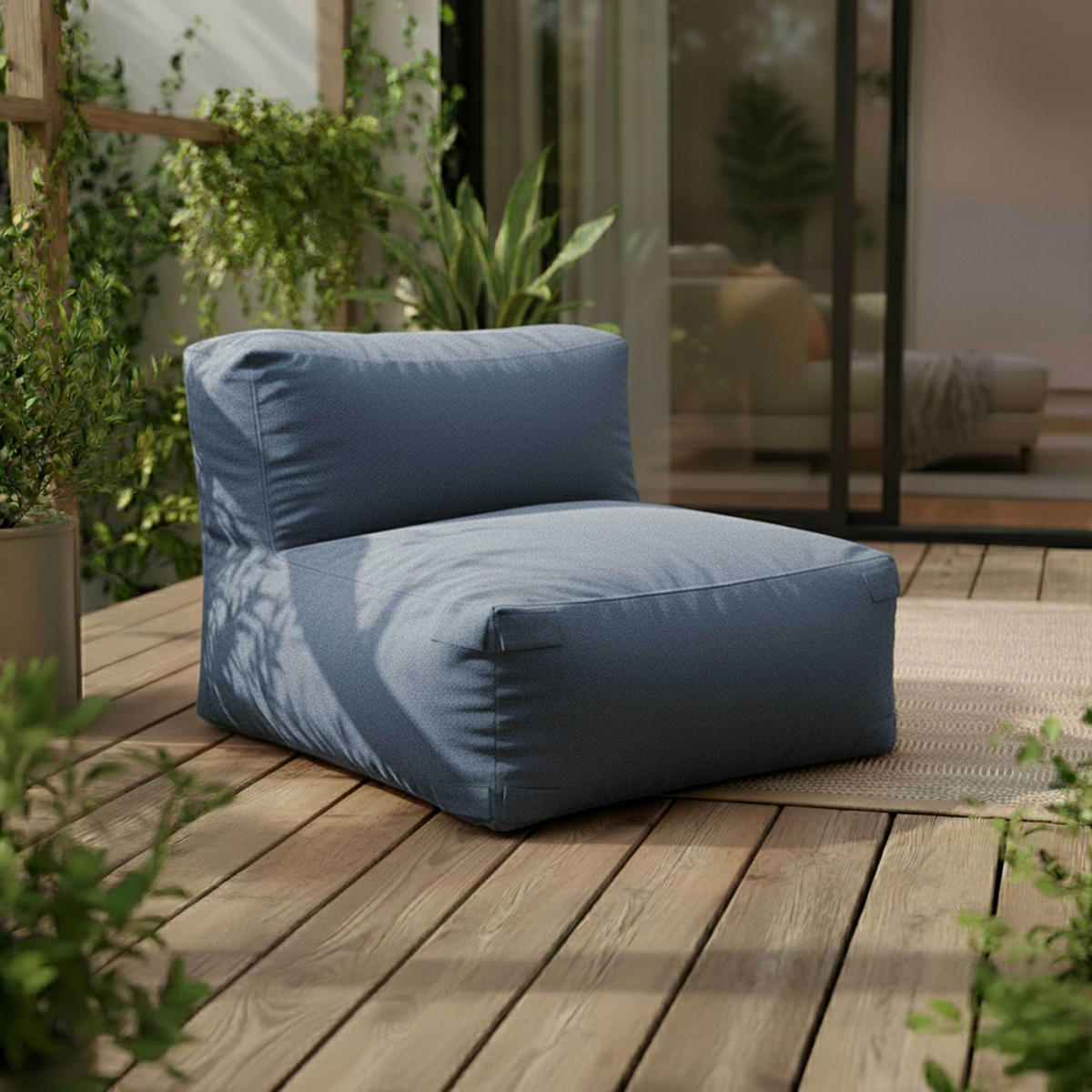 GARTENSOFA mit 5 Sitzplätzen, Pazifikblau - Blau, Textil - Oviala