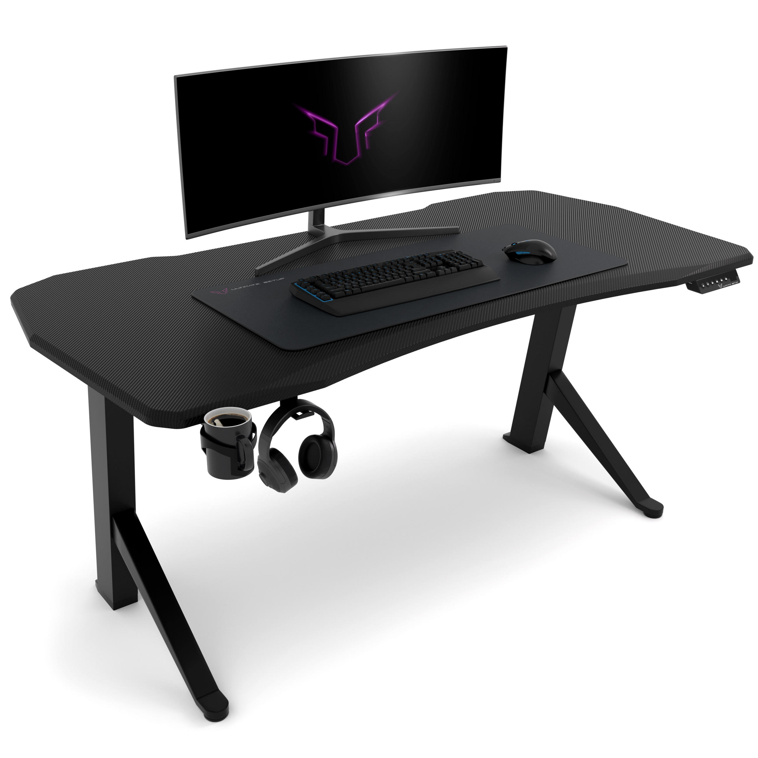 GAMING Tisch höhenverstellbar elektrisch 160x80 cm, Carbon-Optik - Schwarz, Kunststoff (160/80/120cm) - Ultimate Setup