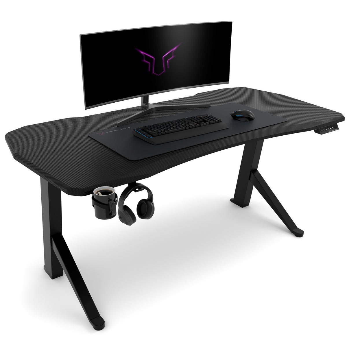 GAMING Tisch höhenverstellbar elektrisch 140x70 cm, Carbon-Optik - Schwarz, Kunststoff (140/70/120cm) - Ultimate Setup