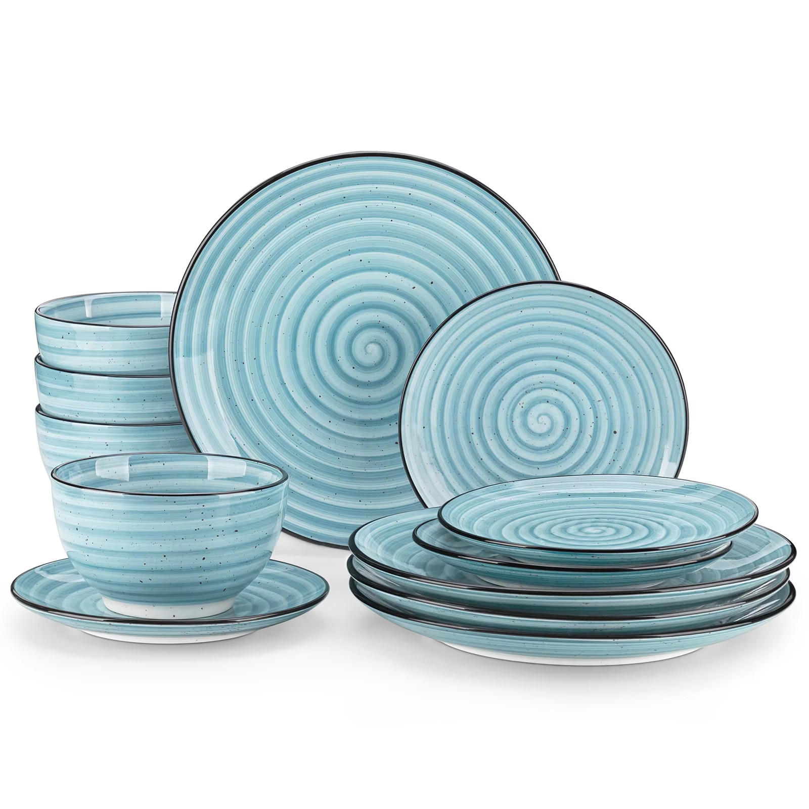 KOMBISERVICE 12-teilig, Blau, Teller- und Schüsselset für 4 Personen - Blau, Keramik (26.8/3/26.8cm) - Kaket