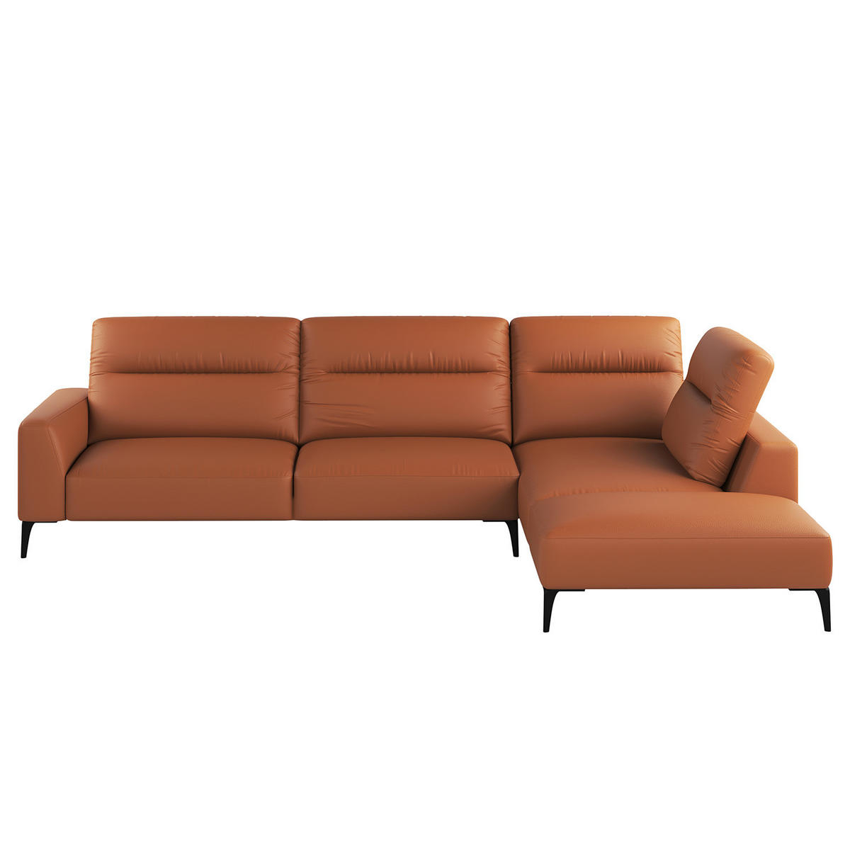 ECKSOFA mit Ottomane - Kastanienfarben/Schwarz, Leder/Metall (325/238cm) - home24