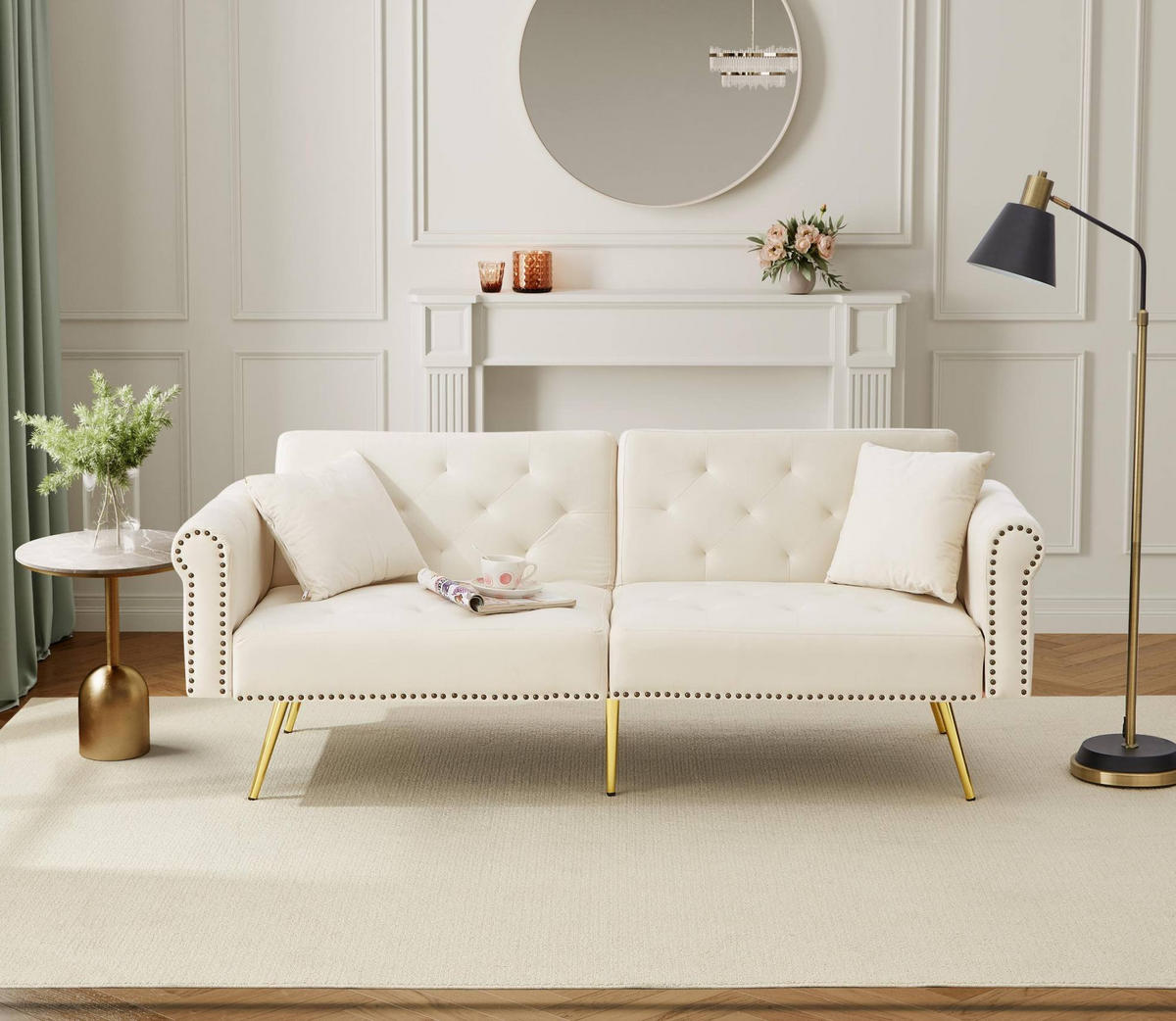 2-SITZER 147/85 cm Beige aus Samt mit verstellbarer Rückenlehne - Beige, Kunststoff (75/70/173cm) - OKMYHOME