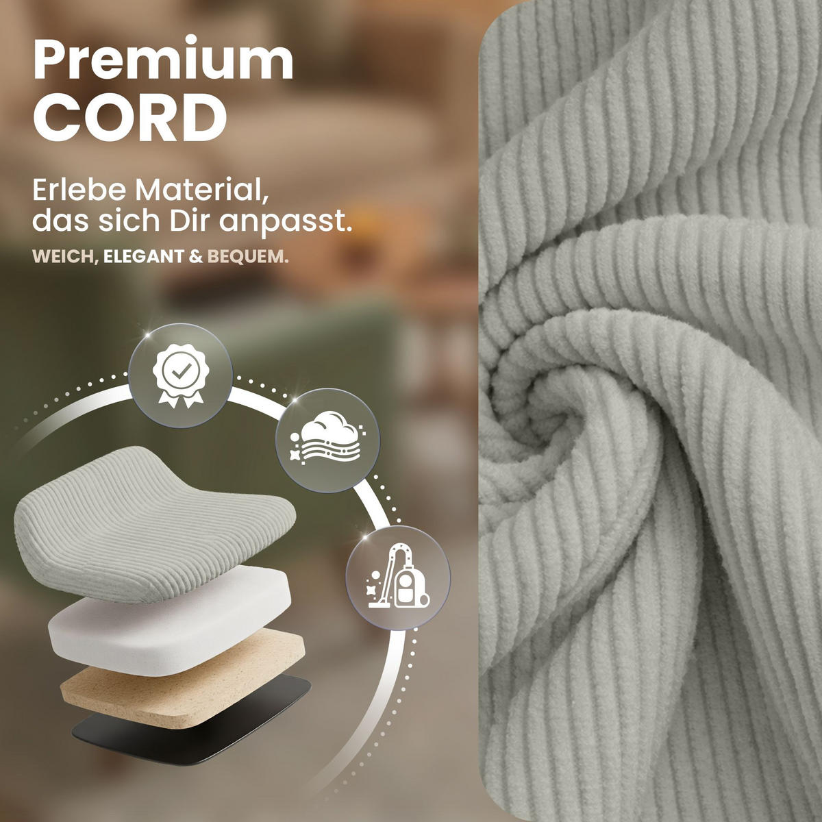 STUHL Cord Hellgrau - Eukalyptusholzfarben/Hellgrau, Holz/Textil (49/83/50cm) - CLP