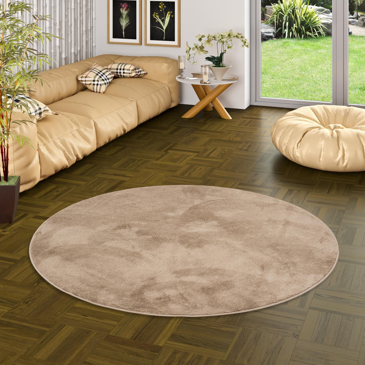 LUXUS SUPER SOFT HOCHFLOR LANGFLOR TEPPICH DELUXE RUND - Taupe, Textil (133/133cm) - Snapstyle