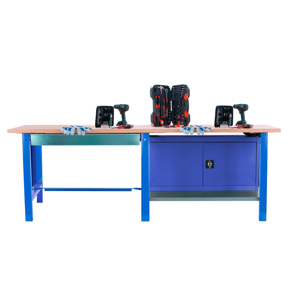 WERKBANK Buffalo Wood mit 1x Schublade und Schrank HxBxT 86,5 x 210 x 75 cm Traglast 1000 kg Blau - Blau, Metall (210/86.5/75cm) - PROREGAL