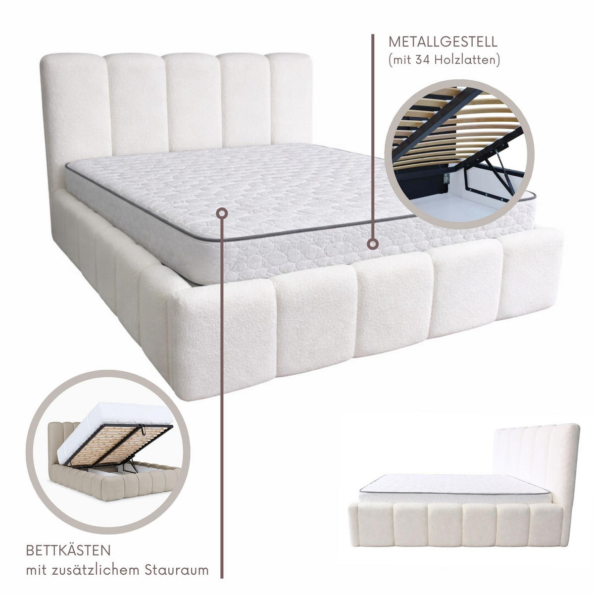 POLSTERBETT CLOUDY mit Bettkasten 180x200,Doppelbett,Lattenrost,Boxspringbett-Optik,ohne Matratze,Schlafzimmer-Beige - Beige, Holz (180/200cm) - Furnistar