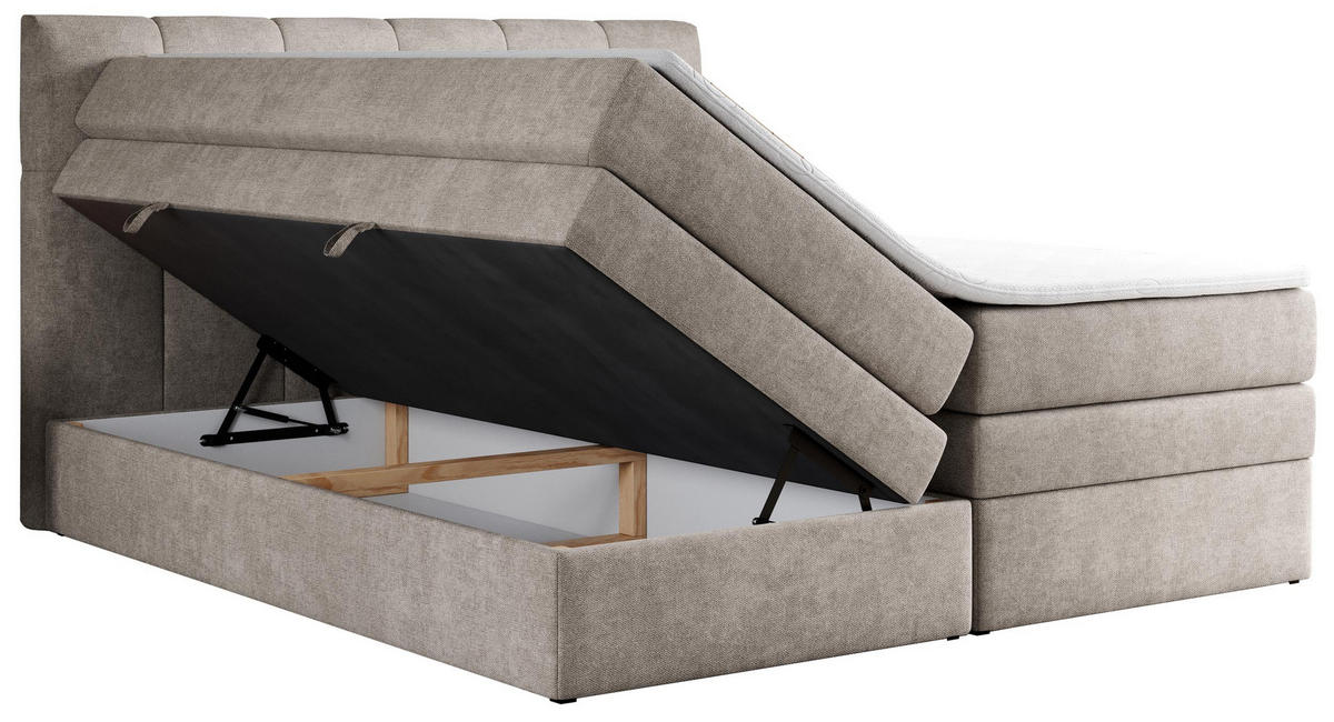 BOXSPRINGBETT ALVIN KING 180/200 Beige Struktur - H3 - Beige, Holz/Textil (180/200cm) - MKS