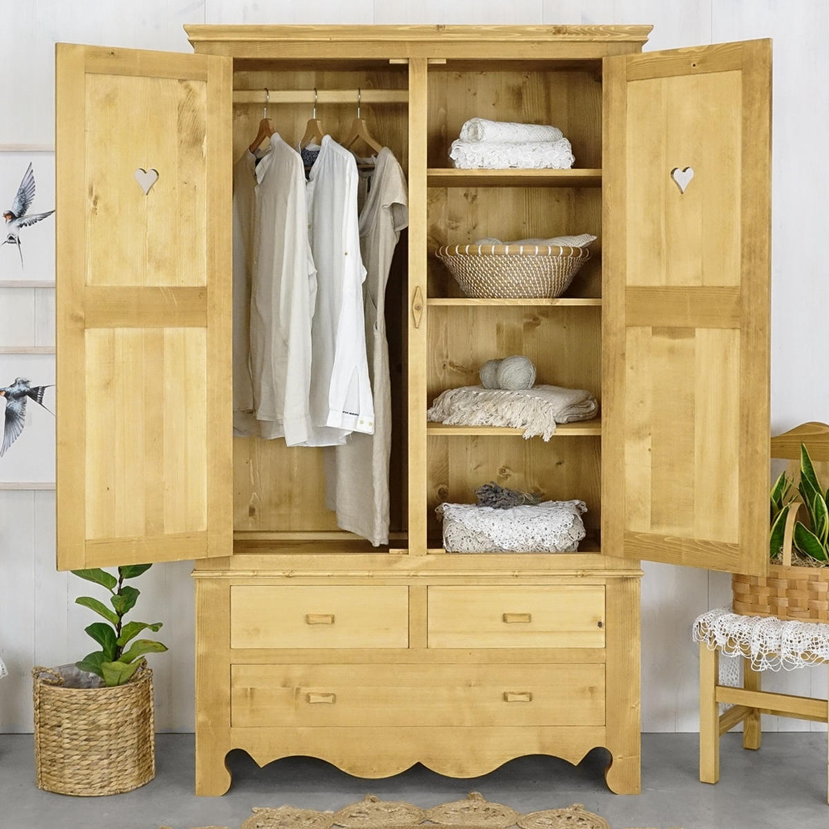 KLEIDERSCHRANK aus Massivholz MEXICANA - Honig, Holz (120/200/55cm) - Seart