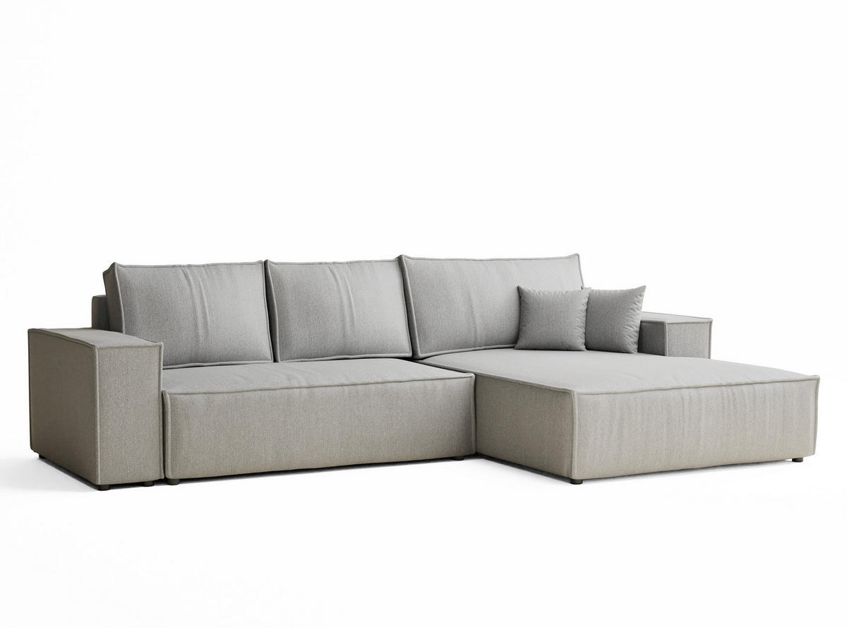 ECKSOFA MIT SCHLAFFUNKTION Maze Hellgrau Webstoff - Hellgrau/Schwarz, Holz/Holzwerkstoff (294/185cm) - Maison de Reve