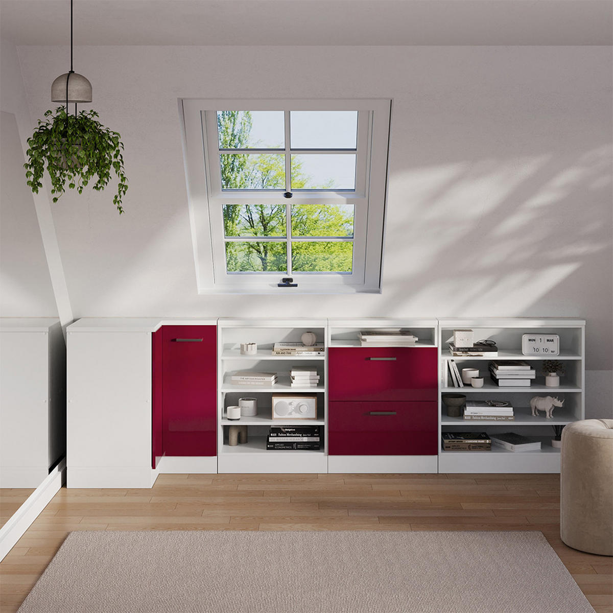 DACHSCHRÄGENSCHRANK ECKSCHRANK Rion Rot Hochglanz/Weiß 75.6 x 81.6 cm mit 1 Tür - Rot/Weiß, Holzwerkstoff (75.6/81.6/75.6cm) - Vicco