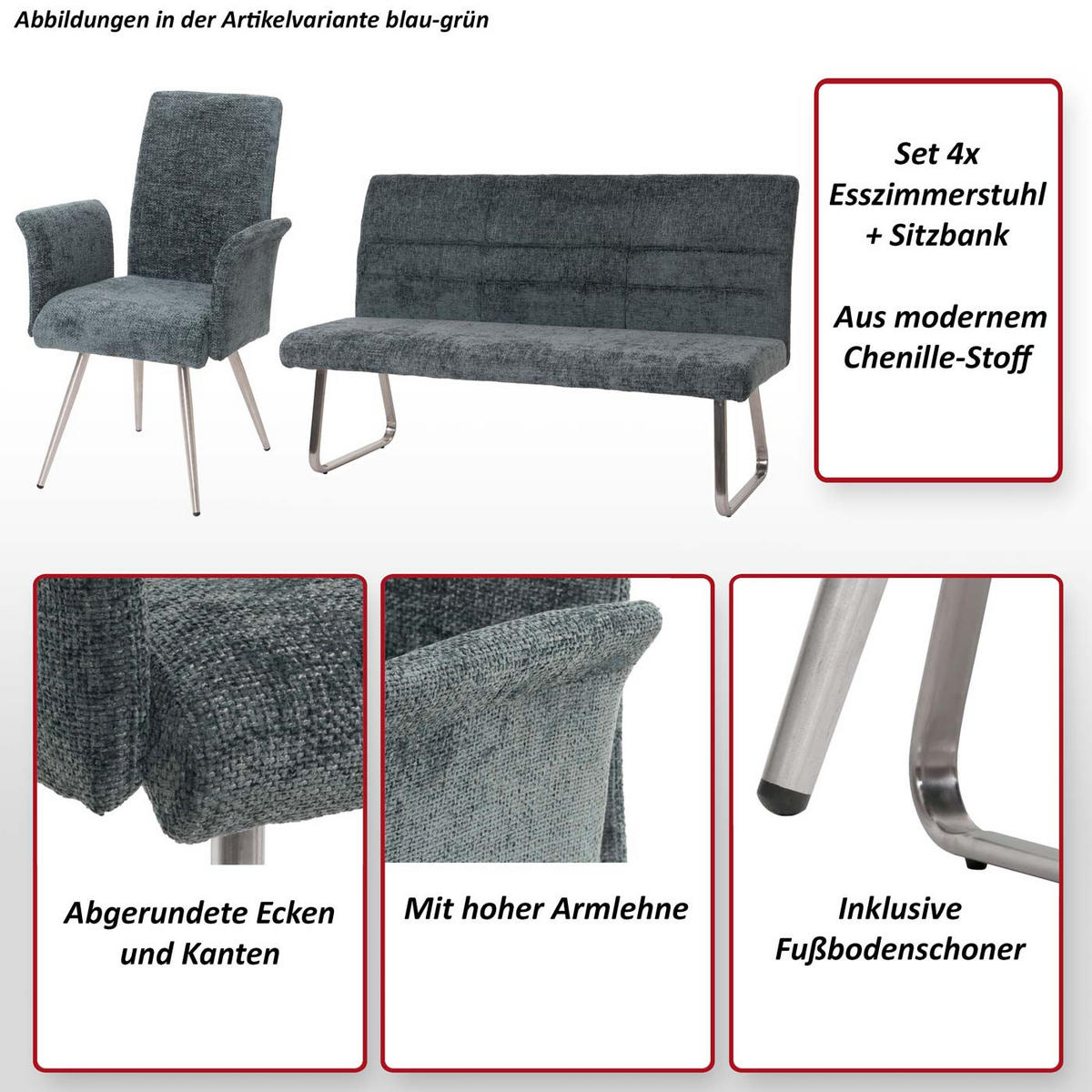 ESSZIMMER-SET 5er-Set - Grau, Textil (160/100/65cm) - MCW