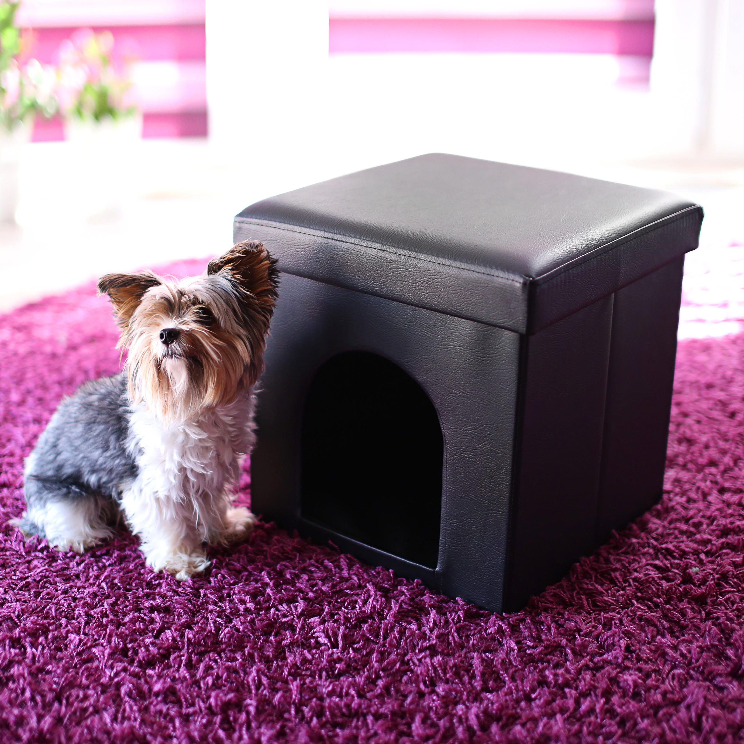 HUNDEBOX Sitzhocker - Schwarz, Holzwerkstoff/Kunststoff (38/38/38cm) - Relaxdays