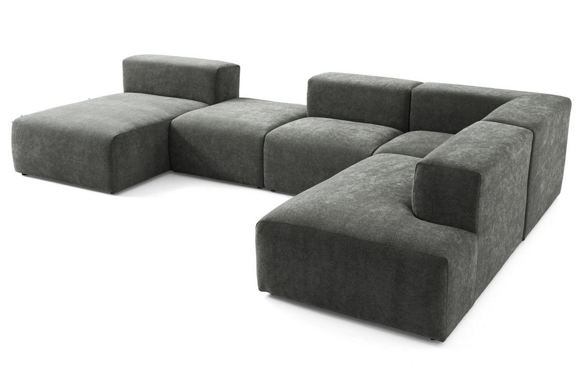 5-SITZER modulares Wohnlandschaft U XXL HEAVEN SET 6 Rechts, Breite 375 cm Webstoff Dunkelgrau - Dunkelgrau/Schwarz, Holz/Kunststoff (245/73/375cm) - Muffo