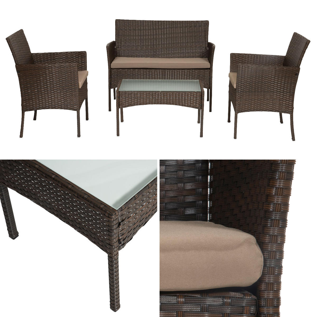 GARTENMÖBEL Cordoue Braun und Taupe 4 Plätze - Braun, Metall - Happy Garden
