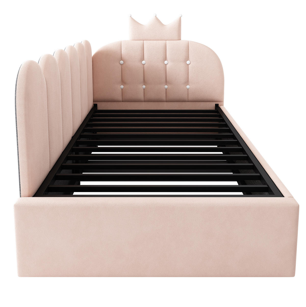 POLSTERBETT aus Samt 90x200 cm Rosa mit Ausziehbett und Kronen-Gitterdesign - Rosa, Textil (90/200cm) - Modfu