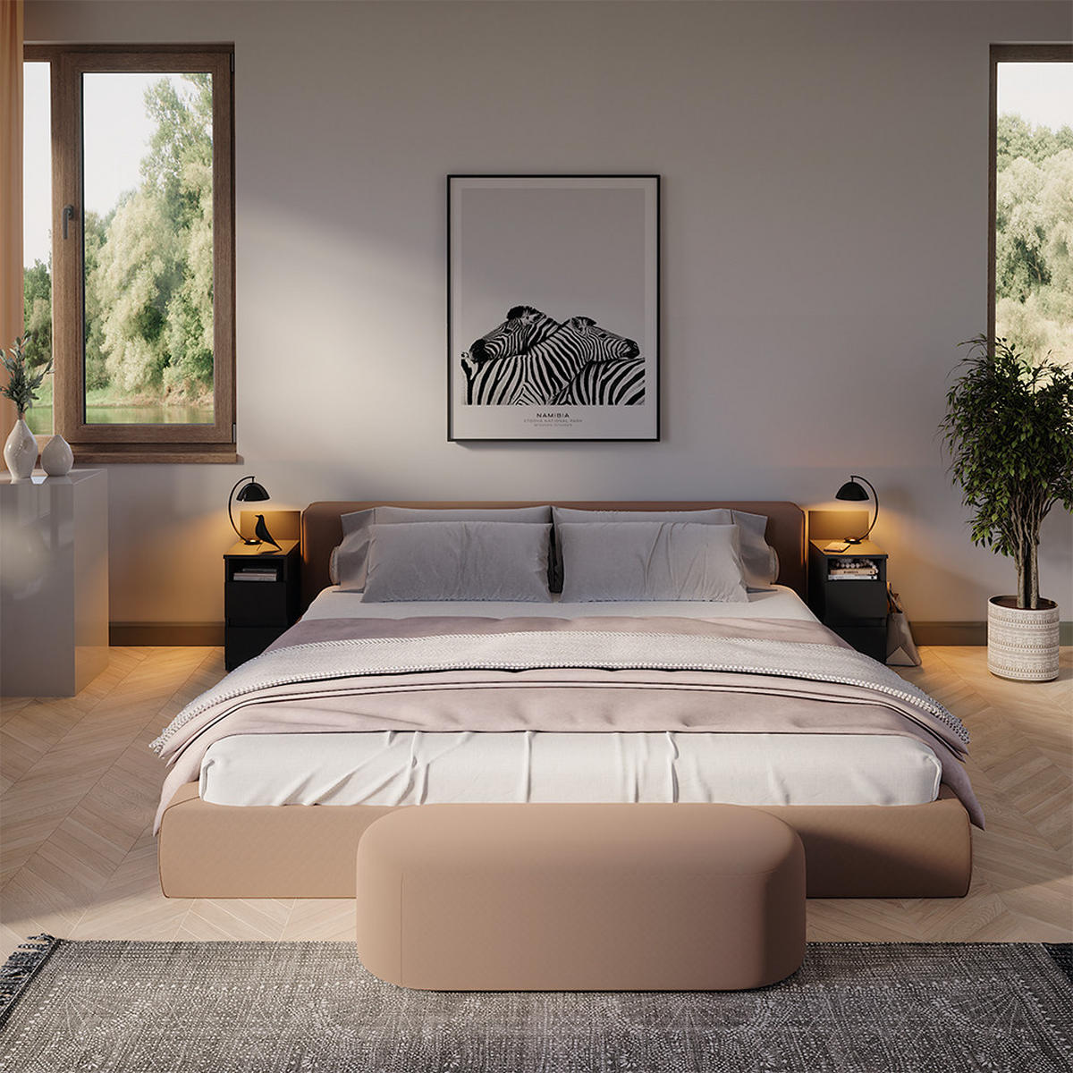 NACHTTISCH Monty Schwarz 25 x 59.1 cm 2er Set - Schwarz, Holzwerkstoff (25/59.1/32.3cm) - Vicco