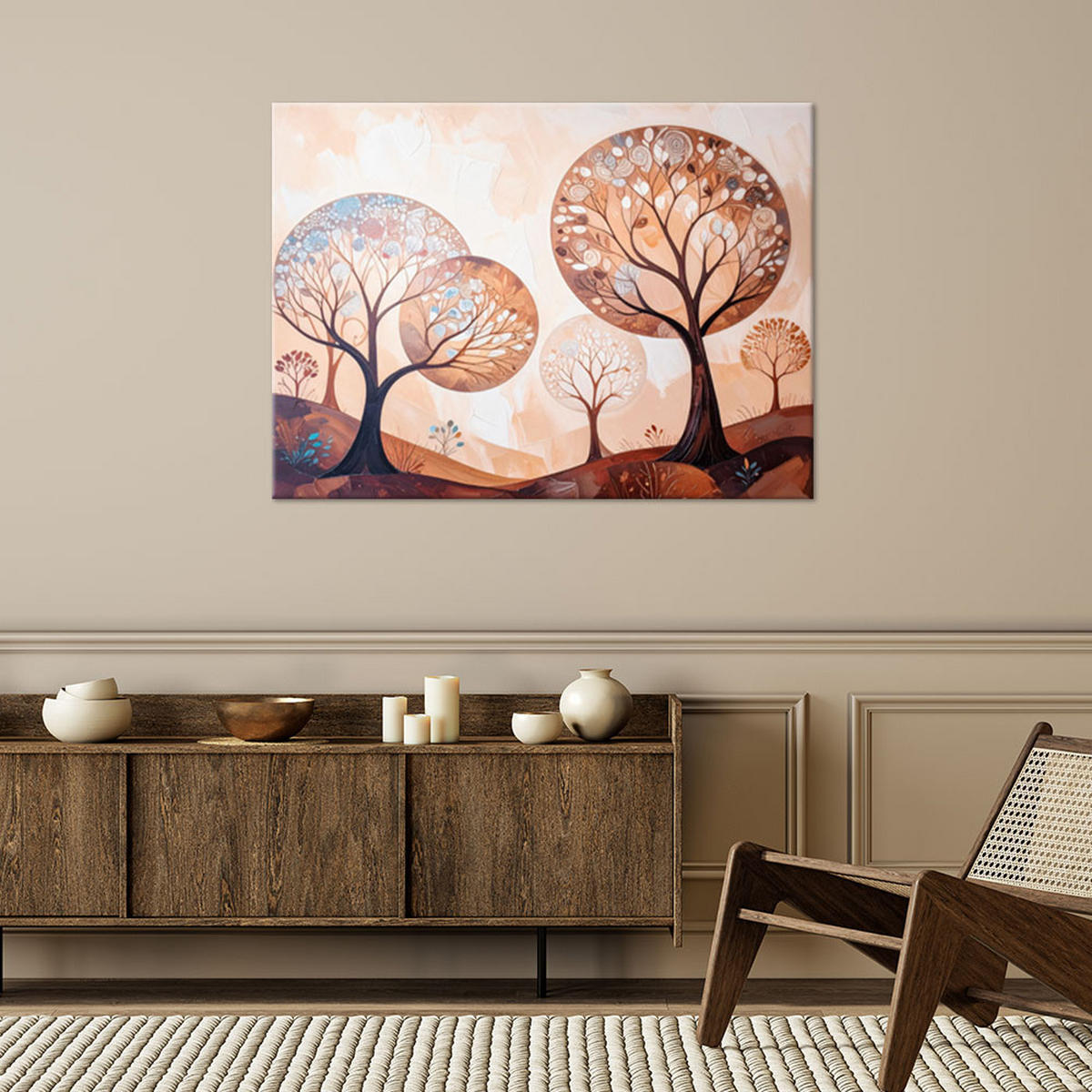 LEINWANDBILD Bäume Abstraktion Landschaft Beige 120x80cm - Beige, Textil (120/80cm) - Feeby