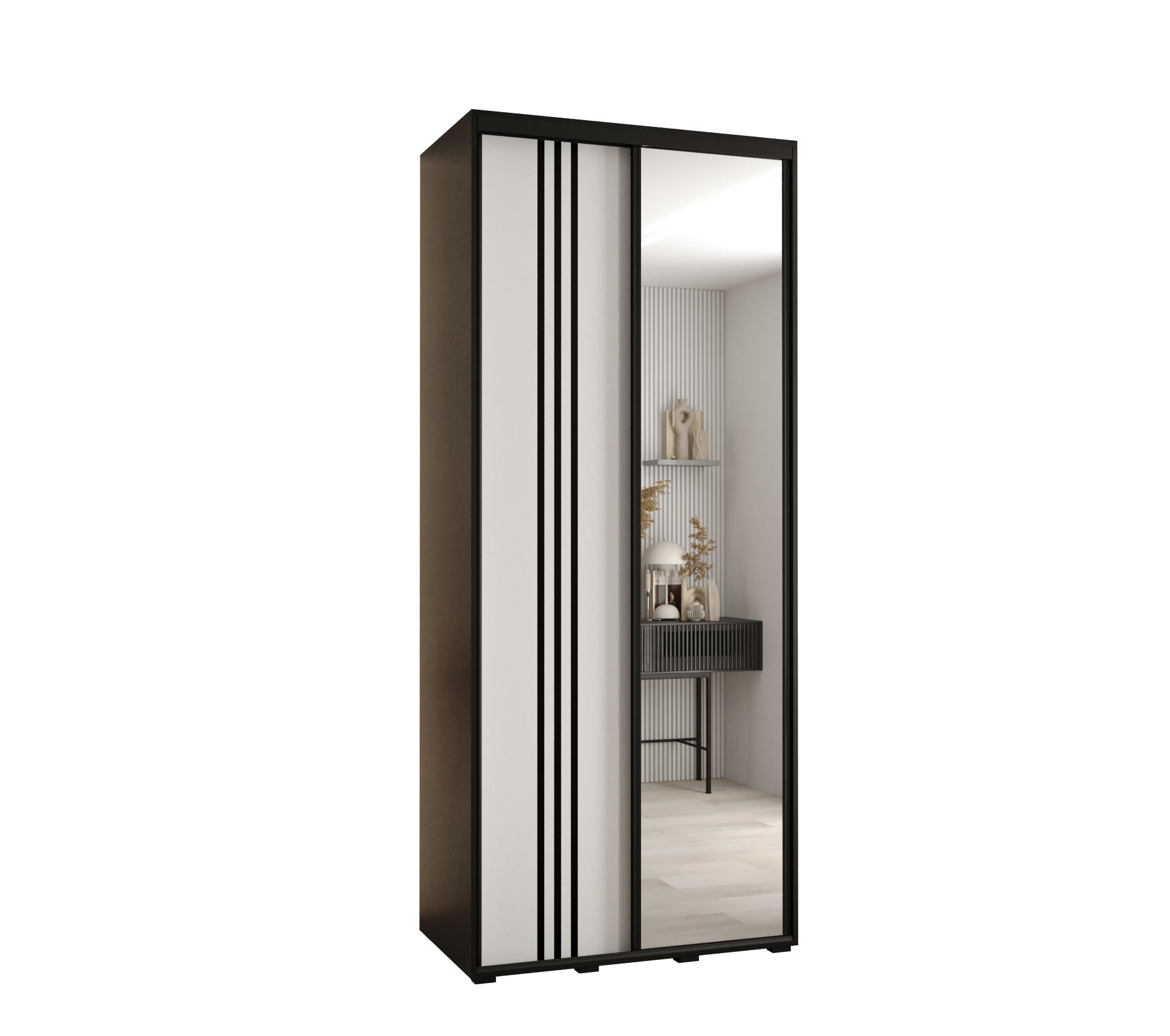 SCHWEBETÜRENSCHRANK 235,2/100/60 2-türig - Schwarz/Weiß, Holz/Metall (100/235/60cm) - Abiks Möbel