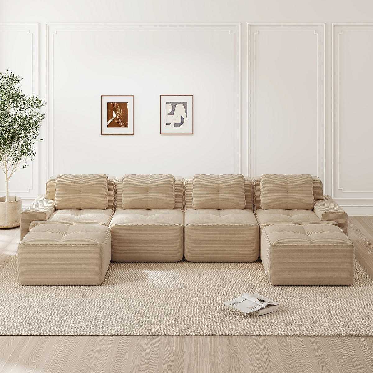 WOHNLANDSCHAFT Cord Beige rutschfest - Beige, Textil (382/69/177cm) - WISHDOR