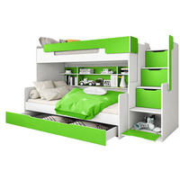 ETAGENBETT HARRY 260x129 cm – Stockbett für 2 Personen mit Treppe, Stauraum und 2 Matratzen - Grün, Holz (120/200cm) - Wohnideebilder