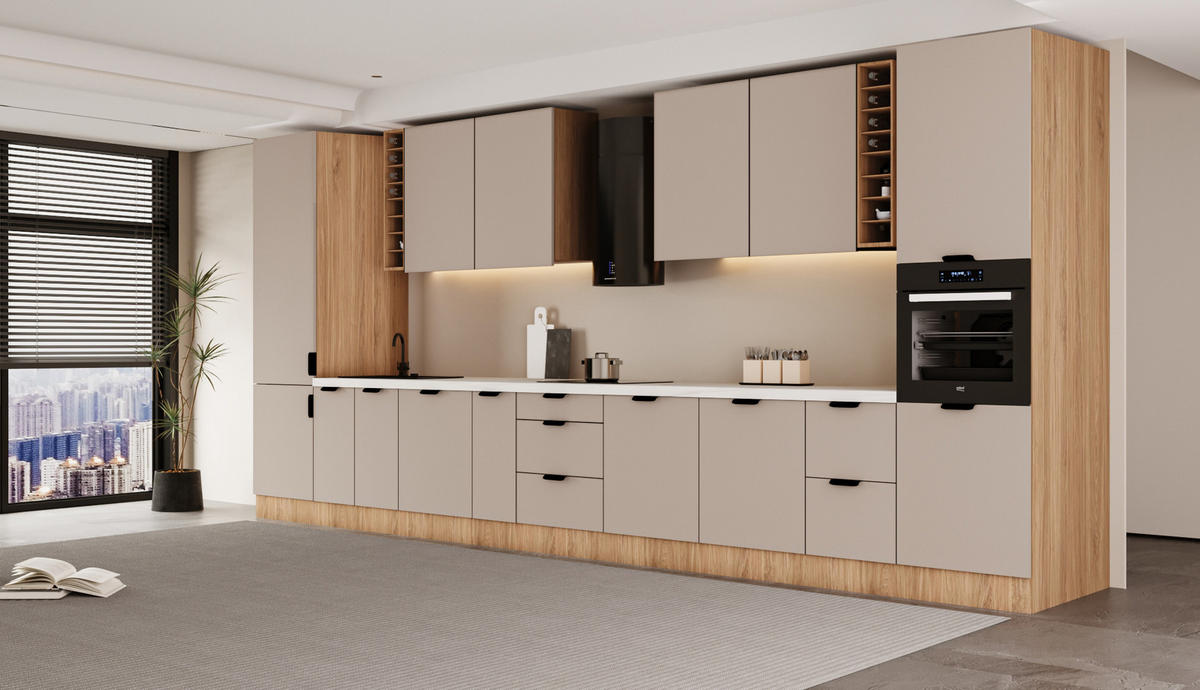 KÜCHENZEILE 515 cm - Sorento KS6-M515 - in Beige / Sonoma Eiche - Beige/Schwarz, Holz/Metall (515/247/58cm)