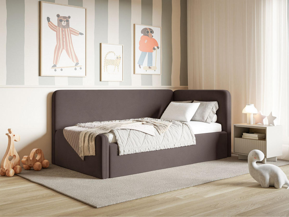 JUGENDBETT Fanko Samt Braun 90x200 cm - Schwarz/Braun, Kunststoff/Textil (90/200cm) - Selsey