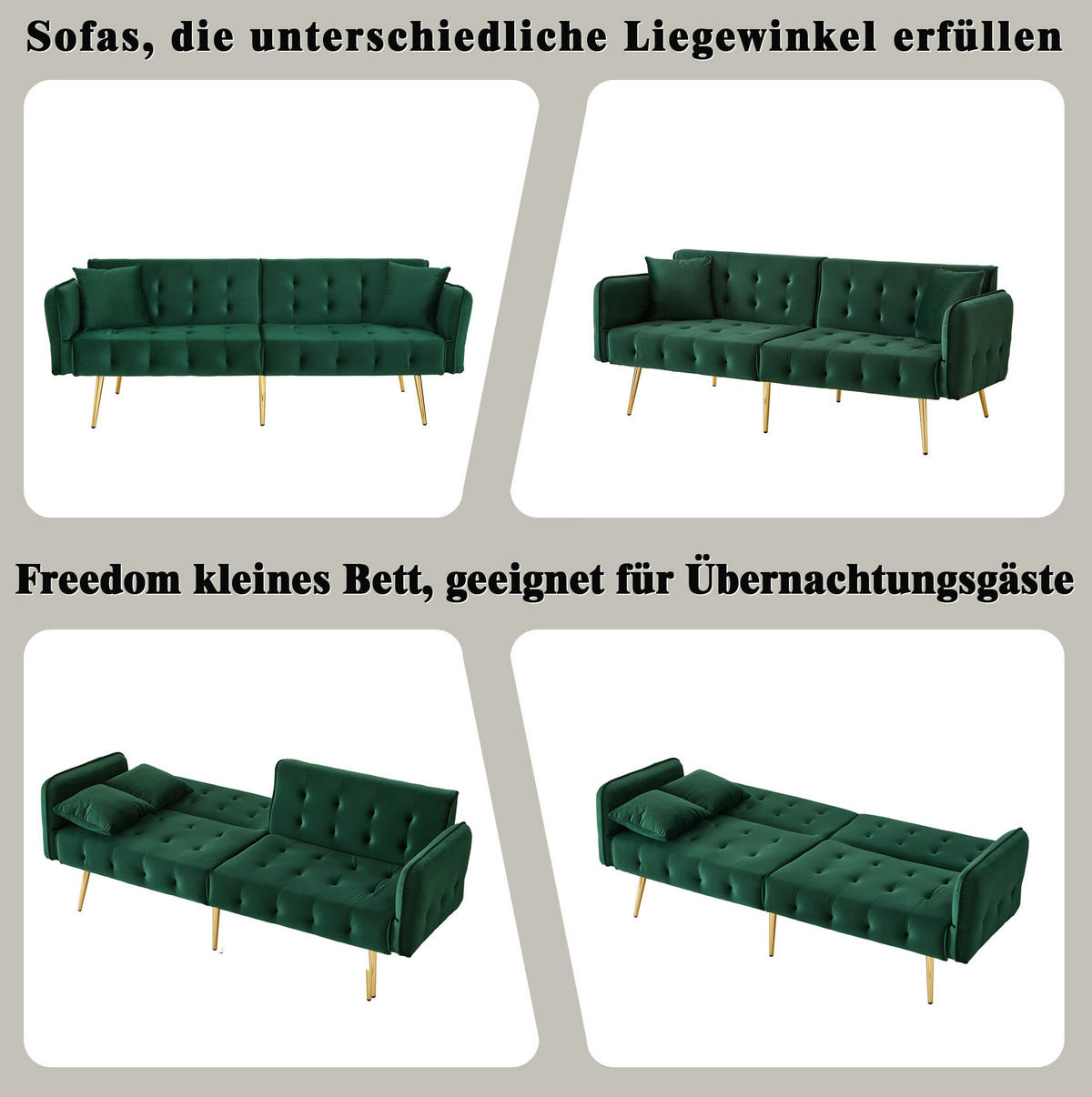 SCHLAFSOFA aus Velours 215x81,5 cm in Grün mit verstellbarer Rückenlehne - Grün, Textil (215/41/81.5cm) - Modfu