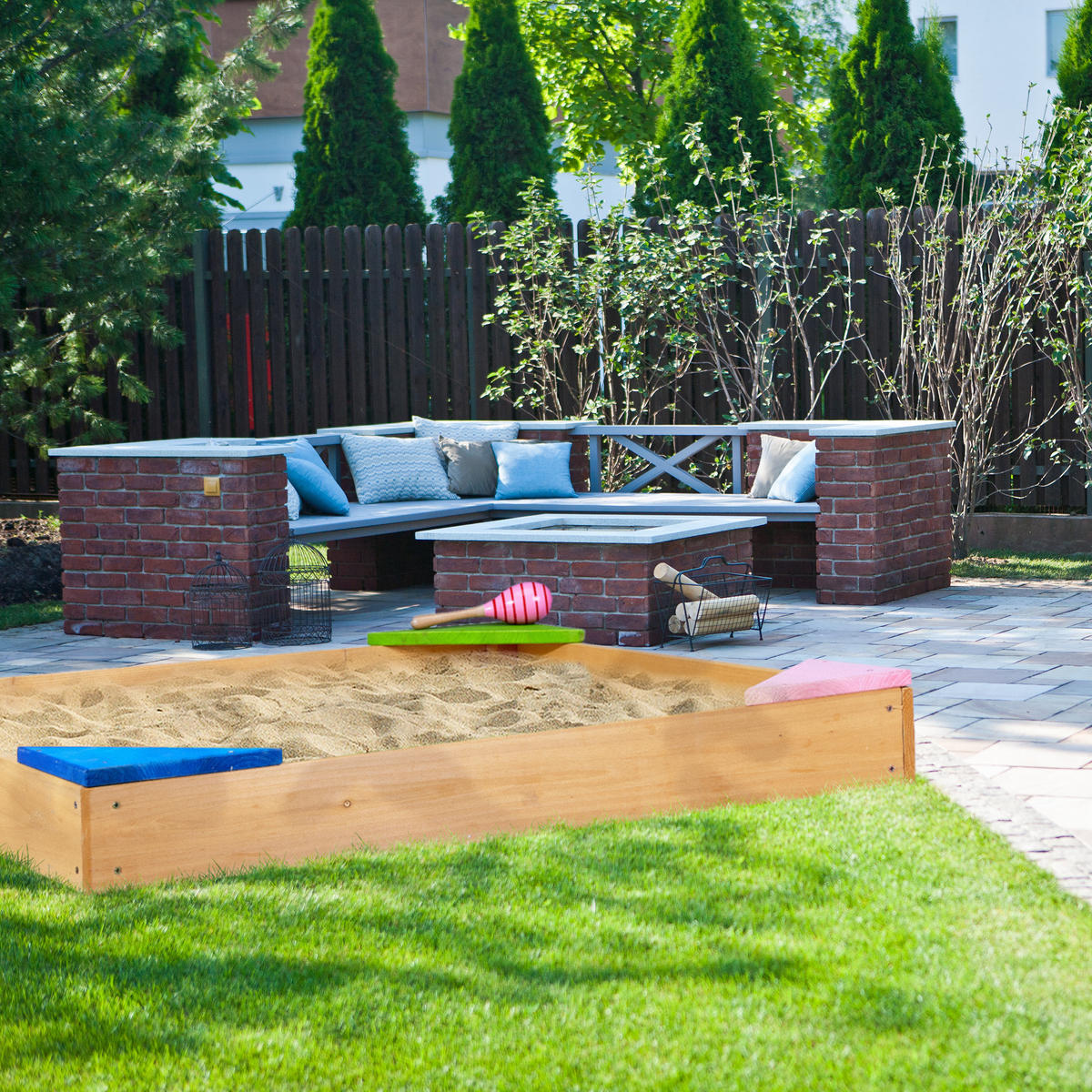 SANDKASTEN - Hellbraun, Holz (90/90/11.5cm) - Relaxdays