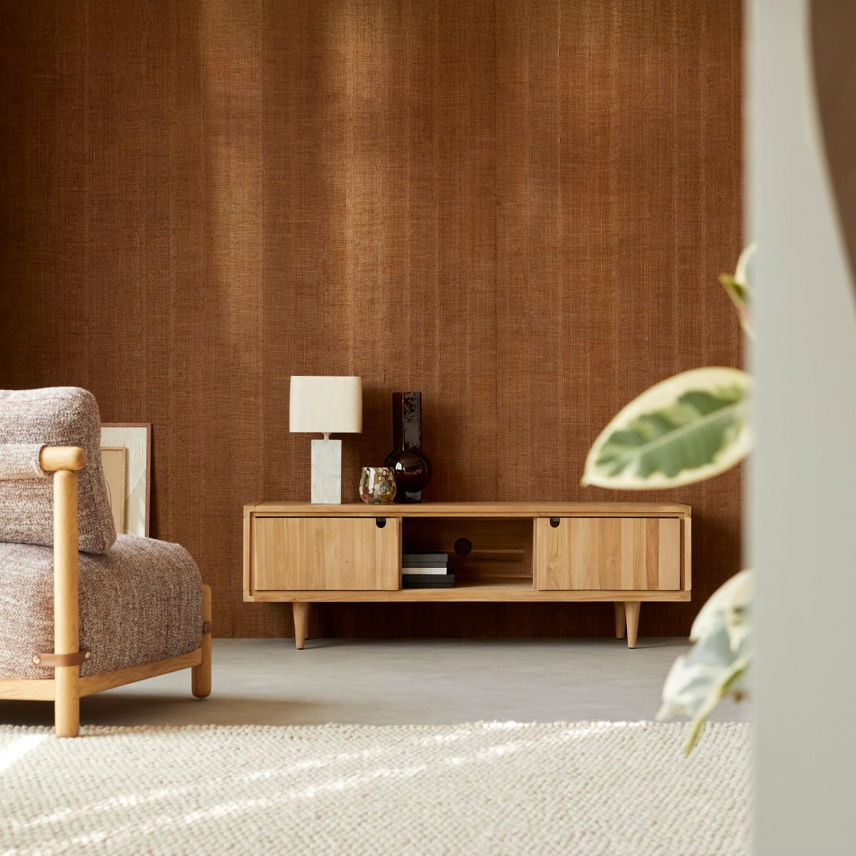 TV-SCHRANK Jonàk Natur aus Teak - Naturfarben, Holz (140/45/45cm) - Tikamoon