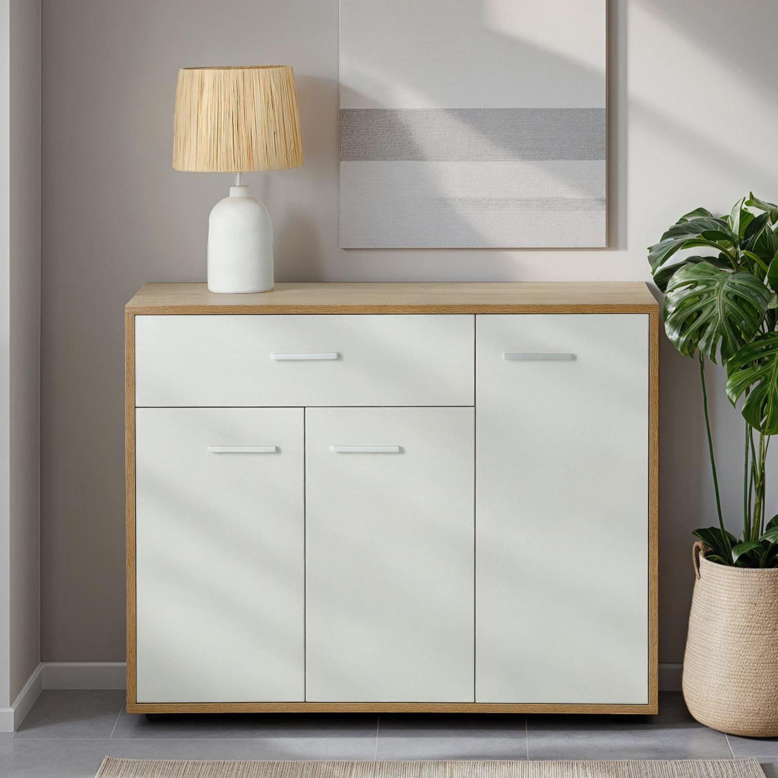 KOMMODE ESTELLE - Weiß/Sonoma Eiche, Holzwerkstoff (88/70/30cm) - CARO-Möbel