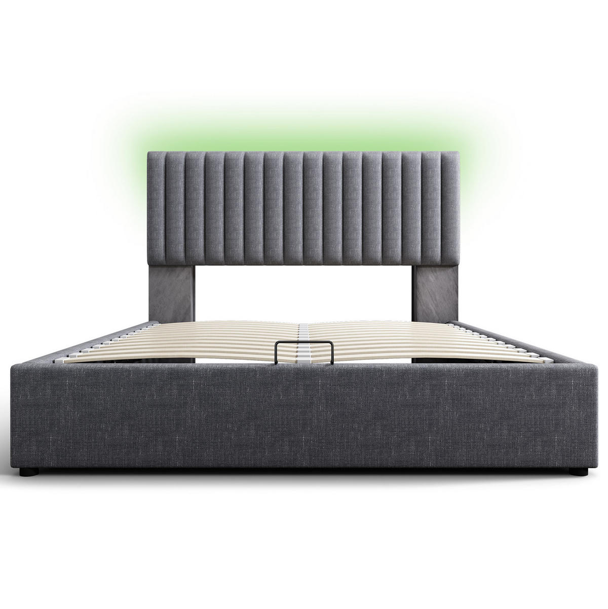 TAPECIRANI krevet 140/200 cm sivi od lana s LED uzglavljem, USB Type-C i spremištem - siva, tekstil (140/200cm) - OKWISH