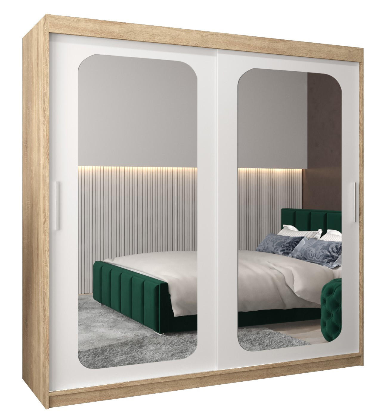 Abiks Möbel Schwebetürenschrank Sonoma Eiche, Weiß 200x200x62 cm