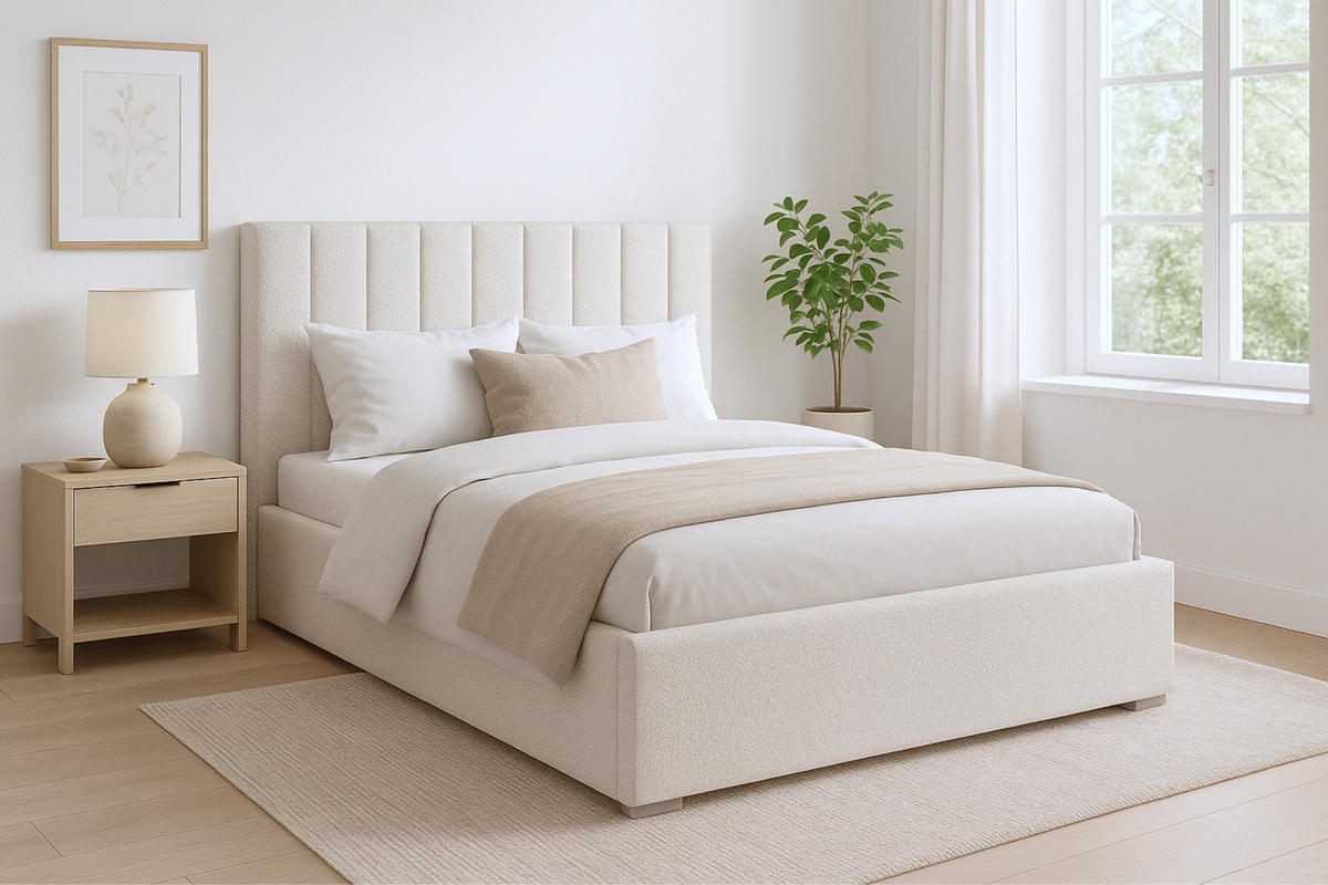 POLSTERBETT VENICE 200/200 in Boucle Ecru - Ecru, Holz/Holzwerkstoff (200/200cm) - Deine Möbel 24