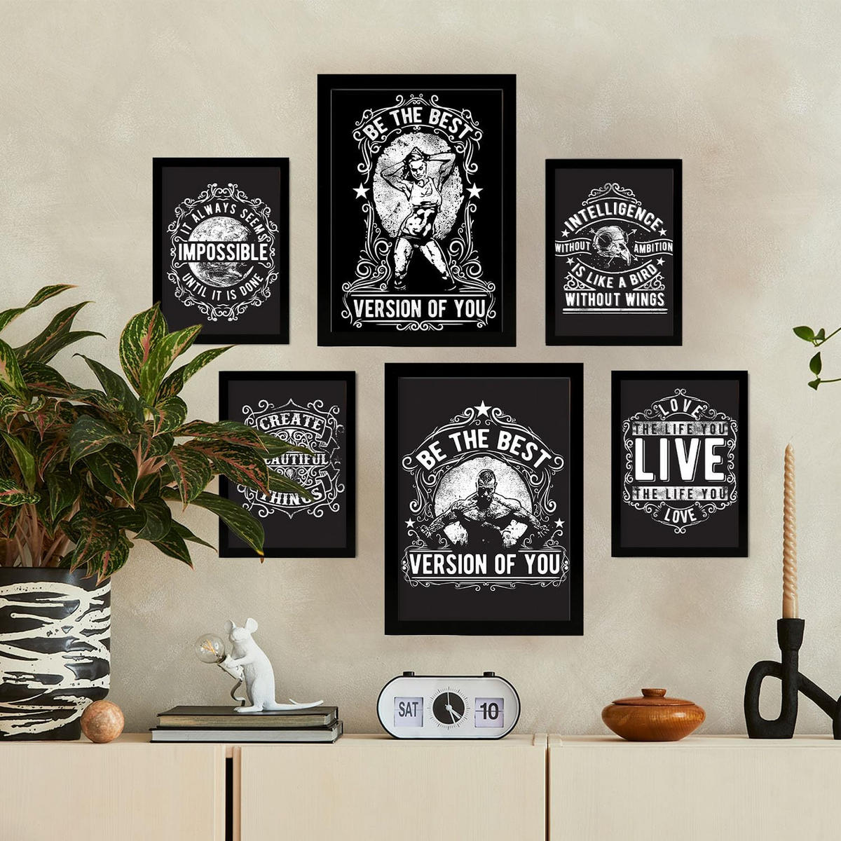 POSTER Set Mit 6 Inspirierend In Rustikale Zitate A3 & A4 Schwarzer Rahmen - Schwarz, Papier (29/3cm) - Nacnic