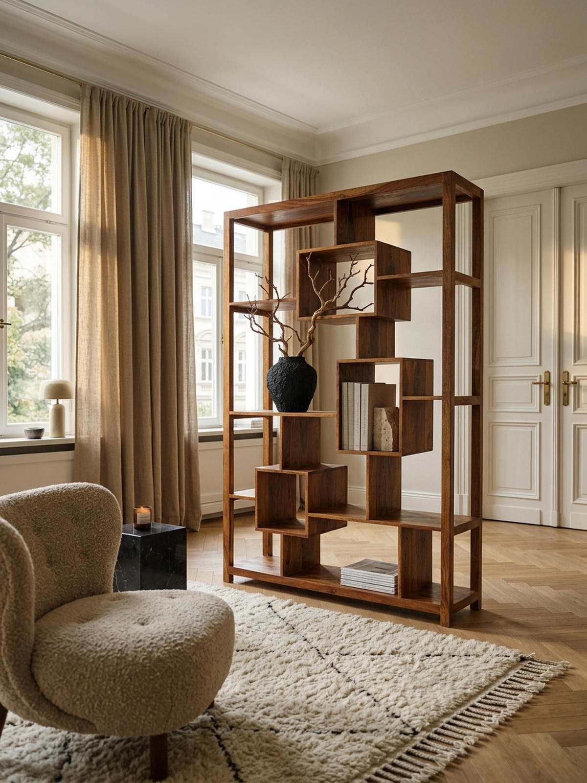 BÜCHERREGAL – Naturholz, 115x180 cm, Landhausstil, mit Ablagefächern - Braun, Holz (115/180/40cm) - KADIMA DESIGN