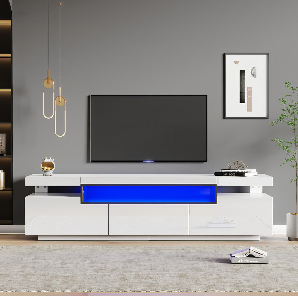 TV-ELEMENT mit LED und 3 Schubladen 160 cm Weiß Hochglanz - Weiß, Holzwerkstoff (39/42/160cm) - Beauniv