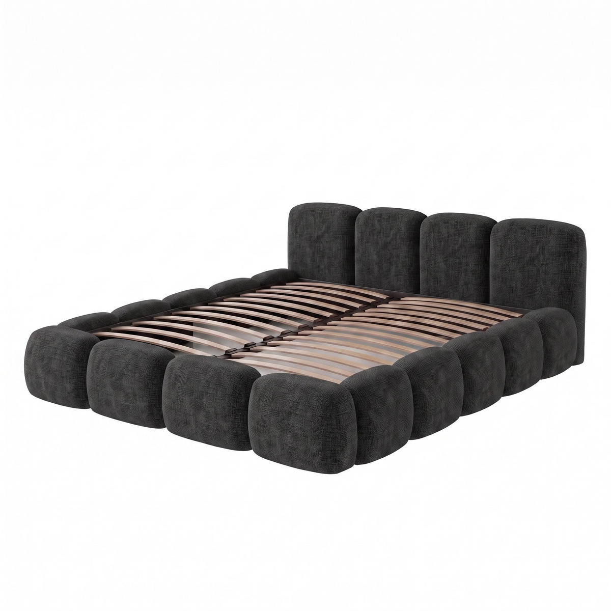 POLSTERBETT SUENO 180x200 cm in Schwarz, gepolstertes Kopfteil, Metalllattenrost, Bettkasten, Chenille-Stoff - Schwarz/Naturfarben, Holz/Textil (180/200cm) - Muffo