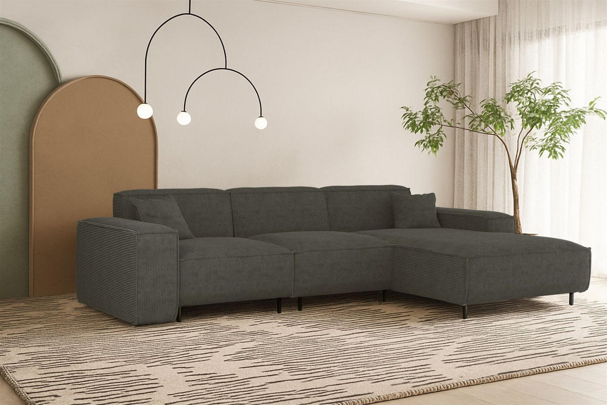 ECKSOFA Gloria In Scala - Anthrazit, Holzwerkstoff/Textil (266/165cm) - Fun Möbel