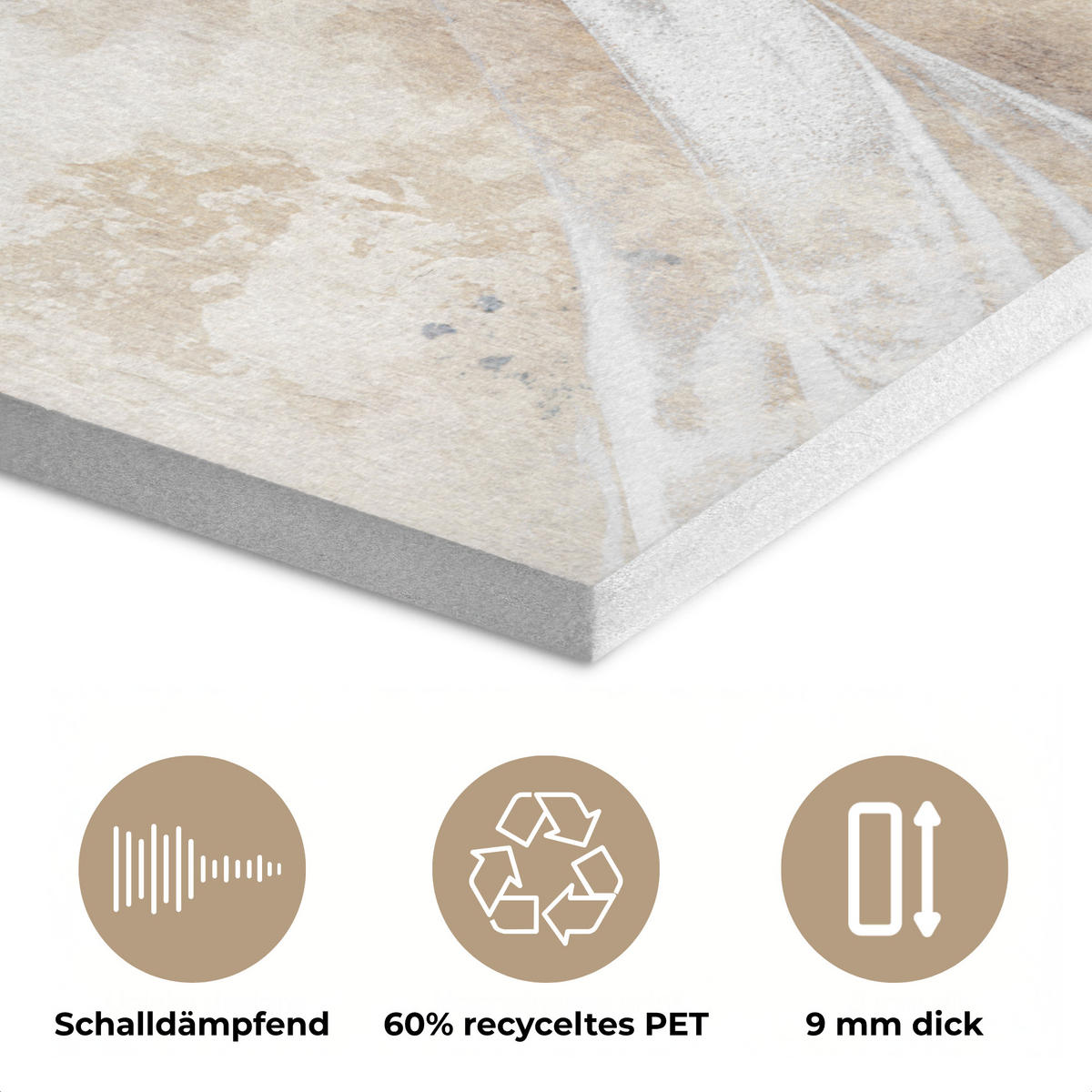 AKUSTIKPANEEL Luxus - Abstrakt - Gold - Weiß 90x90 cm - Goldfarben, Textil (90/0.9/90cm) - MuchoWow